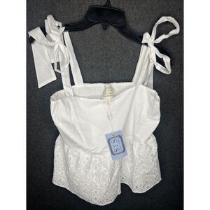 NWT Sail To Sable Bow Shoulder Tank Top Women's White Size Small Smocked Shirt